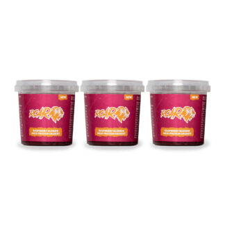 Trio of ROAR raspberry blondie pots standing side by side against white background